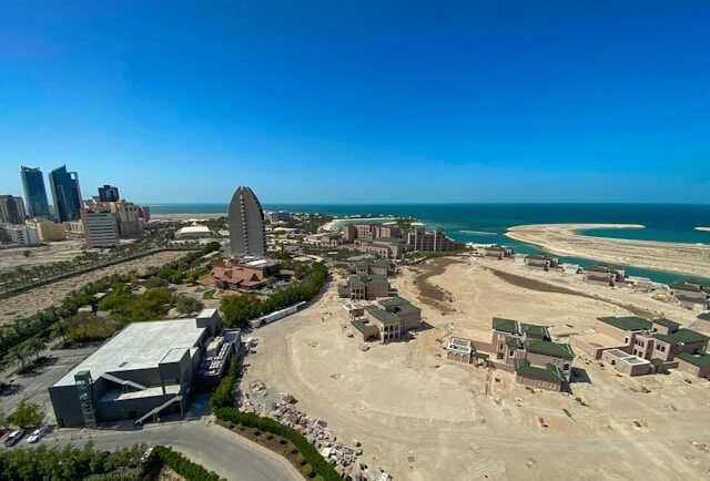 Aerial view of the Seef coast and lagoon in Bahrain
